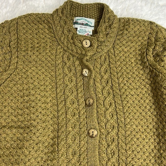 NWT Aran Crafts Ireland 100% Merino Wool Oversized Sweater Olive Green S… - Picture 5 of 9
